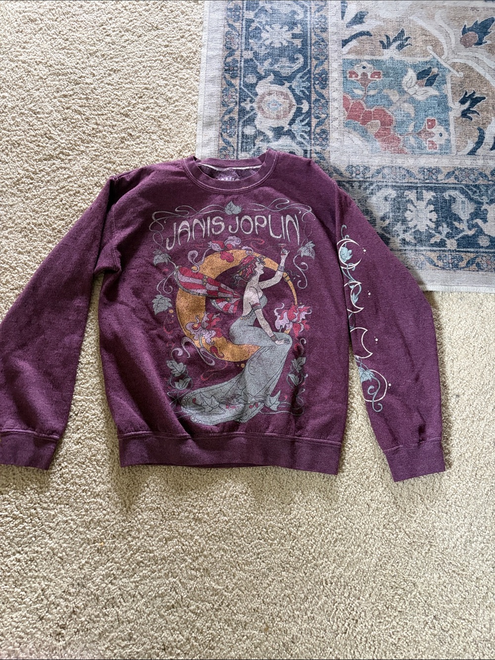Graphic Crewneck Janis Joplin Sweatshirt in Deep Purple